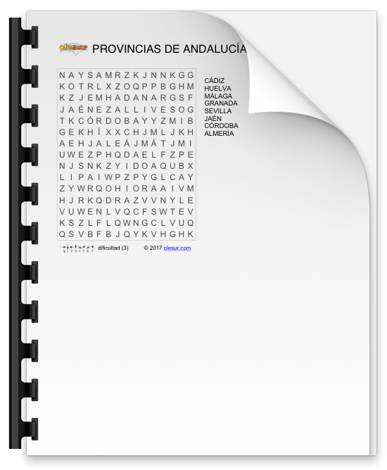 Sopa de Letras: Provincias de Andalucía